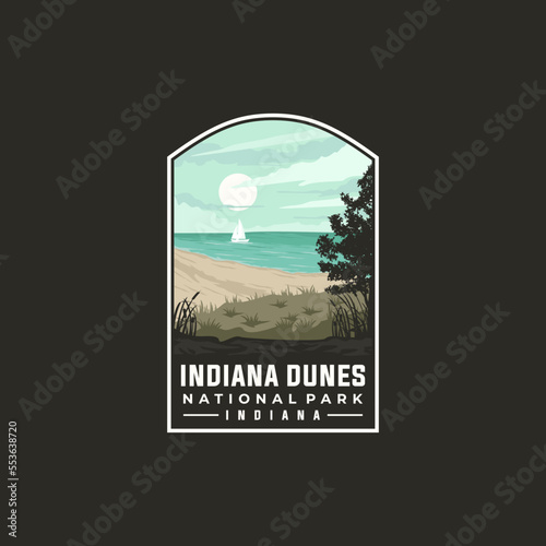 Indiana Dunes national park vector template. Indiana landmark illustration in patch emblem style. © khezylicious