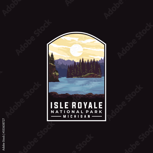 Isle Royale national park vector template. Michigan landmark illustration in patch emblem style.