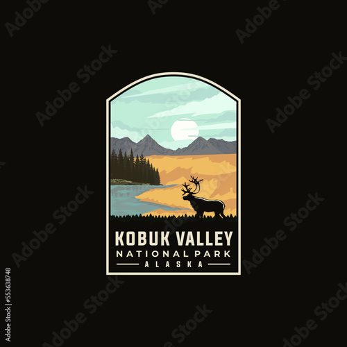 Kobuk Valley national park vector template. Alaska landmark illustration in patch emblem style.