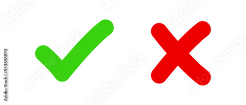 Green check mark and red cross mark icon set