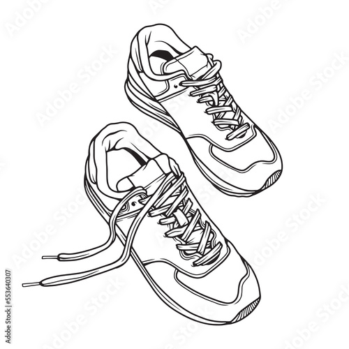 Fashion sneakers. Sneakers shoe .Flat vector illustration. Sneakers line art. Sneakers side view