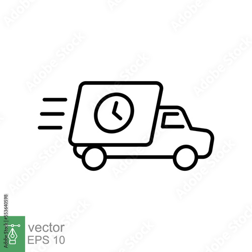 Fast delivery truck icon. Simple outline style. Order, free shipment, express transport, van, speed, quick move. Line symbol vector illustration isolated on white background EPS 10.