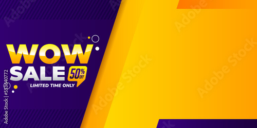 WOW sale banner design vector, special offer discount event tempalate illustration with copy space for media promotion