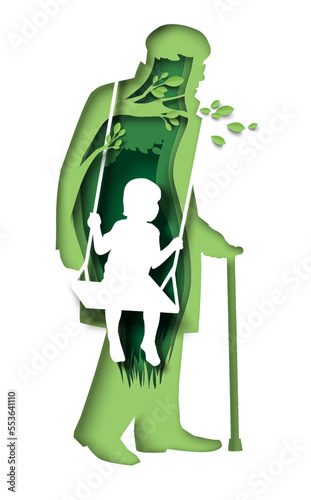 Inner world vector with child inside old man