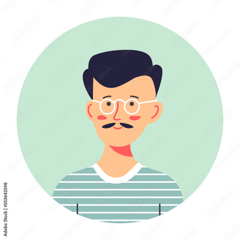 Fashionable teenage boy with mustache, teenager male character portrait