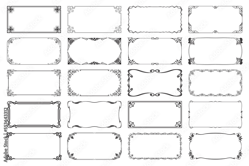 Set of vintage rectangular calligraphic frames with retro elegant ...