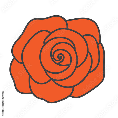 Romantic red rose flower or blossom flat icon isolated vector illustration.