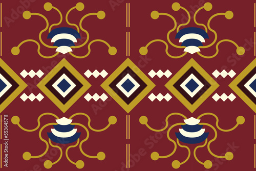 Ethnic fabric pattern geometric style. Sarong Aztec Ethnic oriental pattern traditional Crimson Red background. Abstract,vector,illustration. use for texture,clothing,wrapping,decoration,carpet.