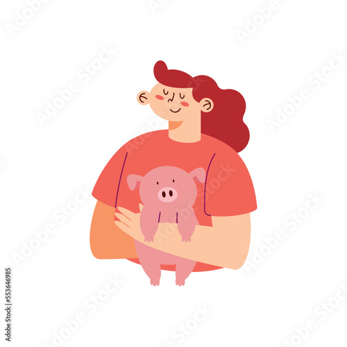 woman with pig farm animal