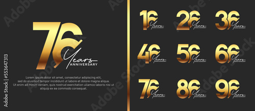 set of anniversary logo style gold and white color on black background for special moment