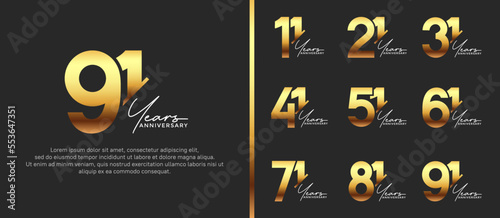 set of anniversary logo style gold and white color on black background for special moment