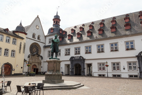 Johannes M  ller monument statue on Jesuit Square in front of the town hall of Koblenz  Germany