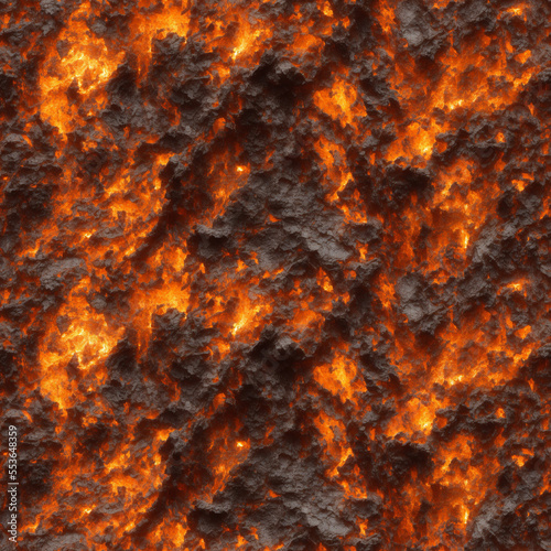 seamless texture of fire and molten lava on rocks