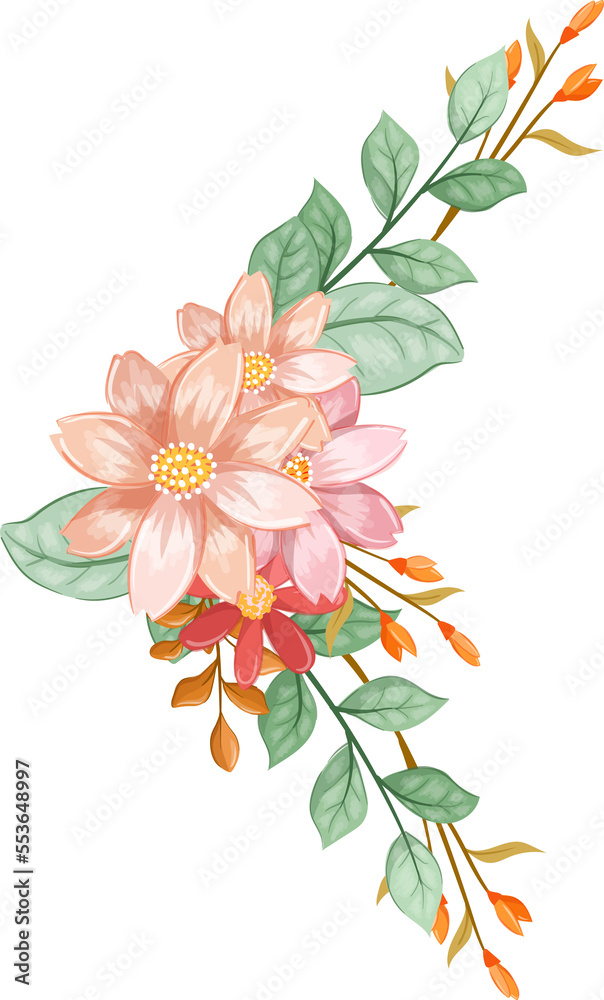 Fototapeta premium Orange Flower Arrangement with watercolor style