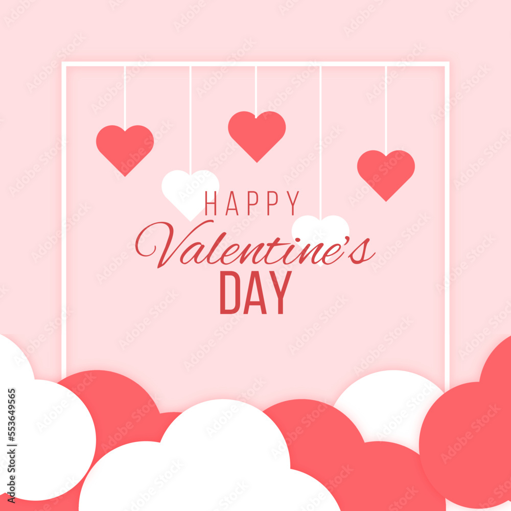 Realistic Valentine's day cloud and heart frame template