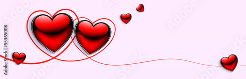 Illustration with Valentine's Day, red gorgeous hearts