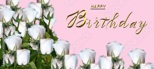 Photography 3d illustration of a birthday card with flowers, can also be used as a banner or