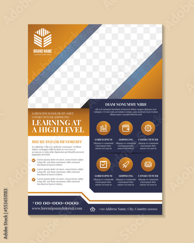 learning at a high level flyer. vertical brochure template layout. education management course. leaflet print design, Vector page layout for magazine, annual report, advertising. white background