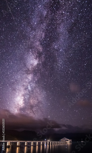 starry night sky over Hanalei Pier Kauai Hawaii © Taylor Fausett Photo