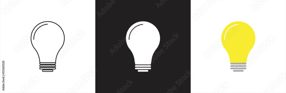 Light bulb icon set. Light bulb icon collection. Light bulbs idea sign and symbol. Innovation and inspiration icon. Vector illustration. Light bulb icon set. Light bulb icon collection. Light bulbs idea sign and symbol. Innovation and inspiration icon. Vector illustration.