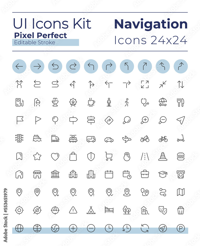 Tracking real time location pixel perfect linear ui icons set. GPS tool. Accurate directions, maps. Outline isolated user interface elements. Editable stroke. Montserrat Bold, Light fonts used