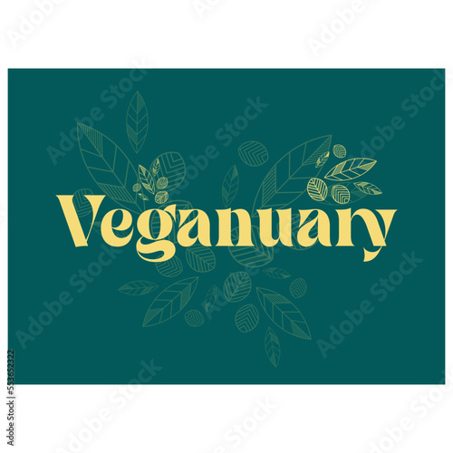 Veganuary Text design vector illustration on a green background.