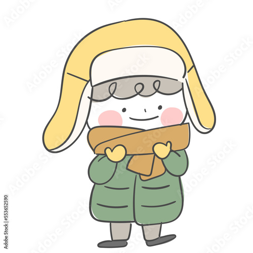 귀달이 모자와 겨울의상을 입은 캐릭터