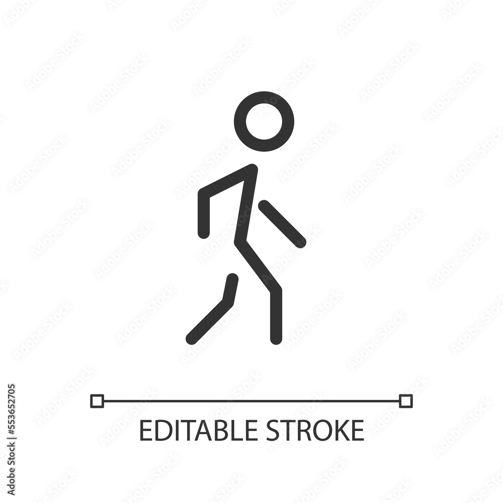 Pedestrian pixel perfect linear ui icon. Walking person. Passerby on crosswalk. GPS. GUI, UX design. Outline isolated user interface element for app and web. Editable stroke. Arial font used Pedestrian pixel perfect linear ui icon. Walking person. Passerby on crosswalk. GPS. GUI, UX design. Outline isolated user interface element for app and web. Editable stroke. Arial font used