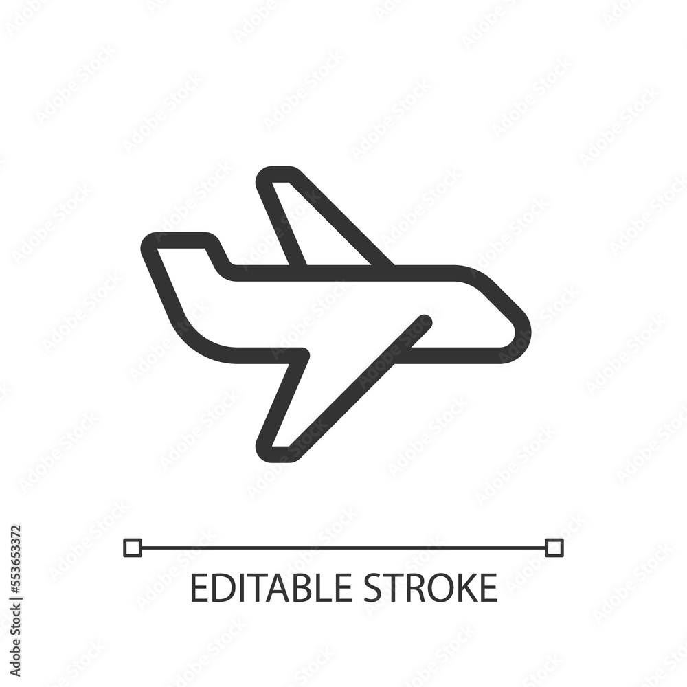 Airliner pixel perfect linear ui icon. Passenger flight. Transport mode. Commercial airplane. GUI, UX design. Outline isolated user interface element for app and web. Editable stroke. Arial font used Airliner pixel perfect linear ui icon. Passenger flight. Transport mode. Commercial airplane. GUI, UX design. Outline isolated user interface element for app and web. Editable stroke. Arial font used