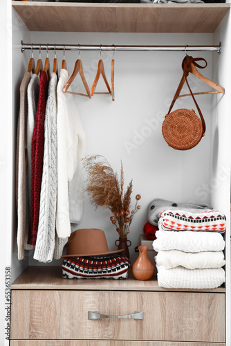 Organized wardrobe interior...