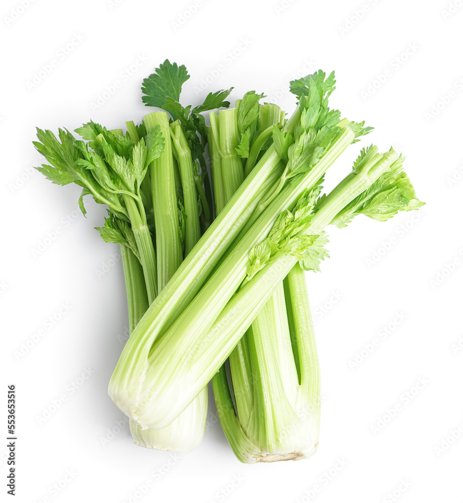 Fresh green celery isolated on white background Fresh green celery isolated on white background