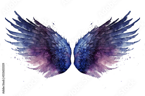 Beautiful magic watercolor angel wings photo