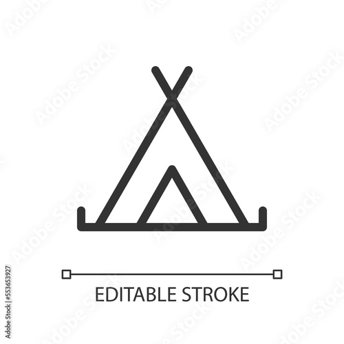Camping site pixel perfect linear ui icon. GPS navigation. Campground location. Search on map. GUI, UX design. Outline isolated user interface element for app and web. Editable stroke. Arial font used