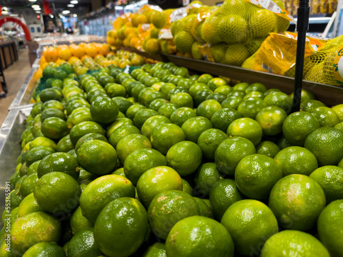 Fresh lemon in the supermarket. Vegetables and fruits exposed for consumer choice. Brazilian hortifrutti