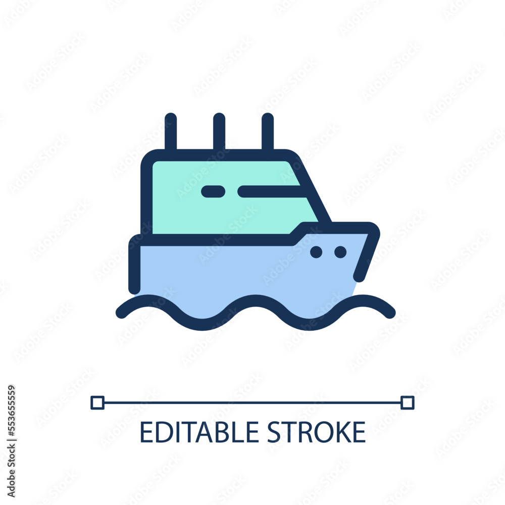 Ferry pixel perfect RGB color ui icon. Boat transporting passengers. Simple filled line element. GUI, UX design for mobile app. Vector isolated pictogram. Editable stroke. Arial font used Ferry pixel perfect RGB color ui icon. Boat transporting passengers. Simple filled line element. GUI, UX design for mobile app. Vector isolated pictogram. Editable stroke. Arial font used