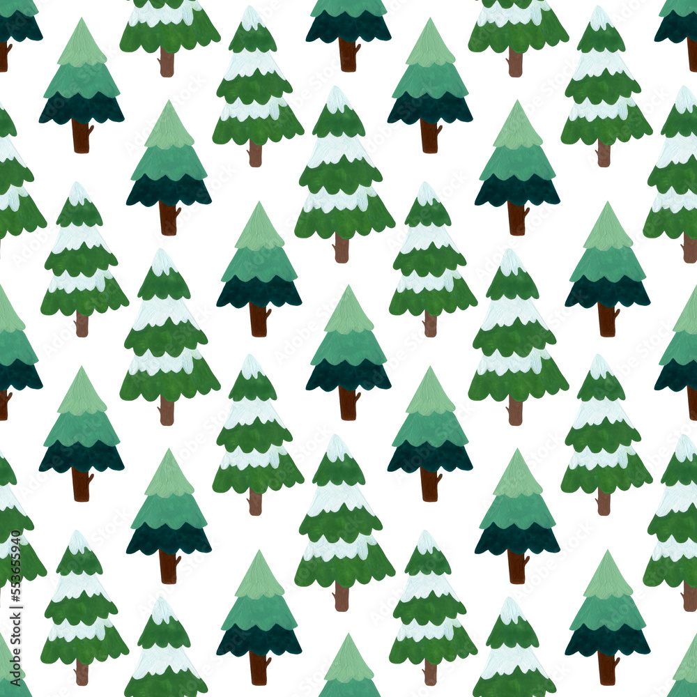 seamless pattern of Christmas trees on a white background.