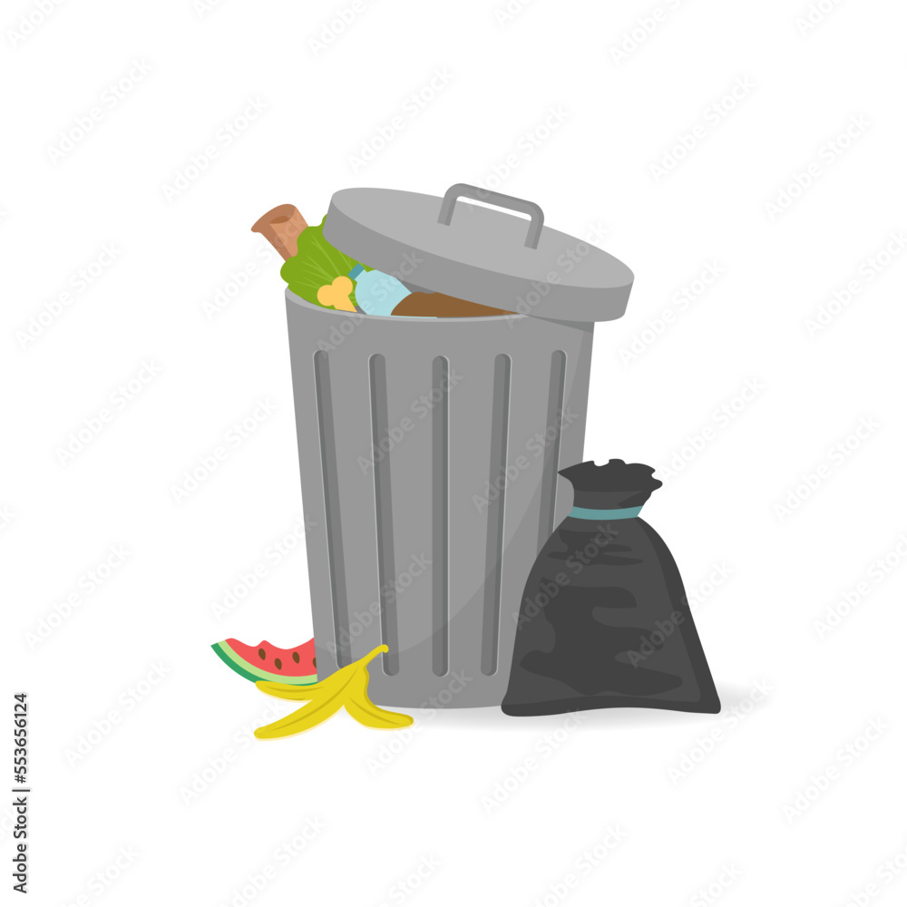 Vector illustration of ordering garbage collection service. Trash can icon in flat. Waste recycling