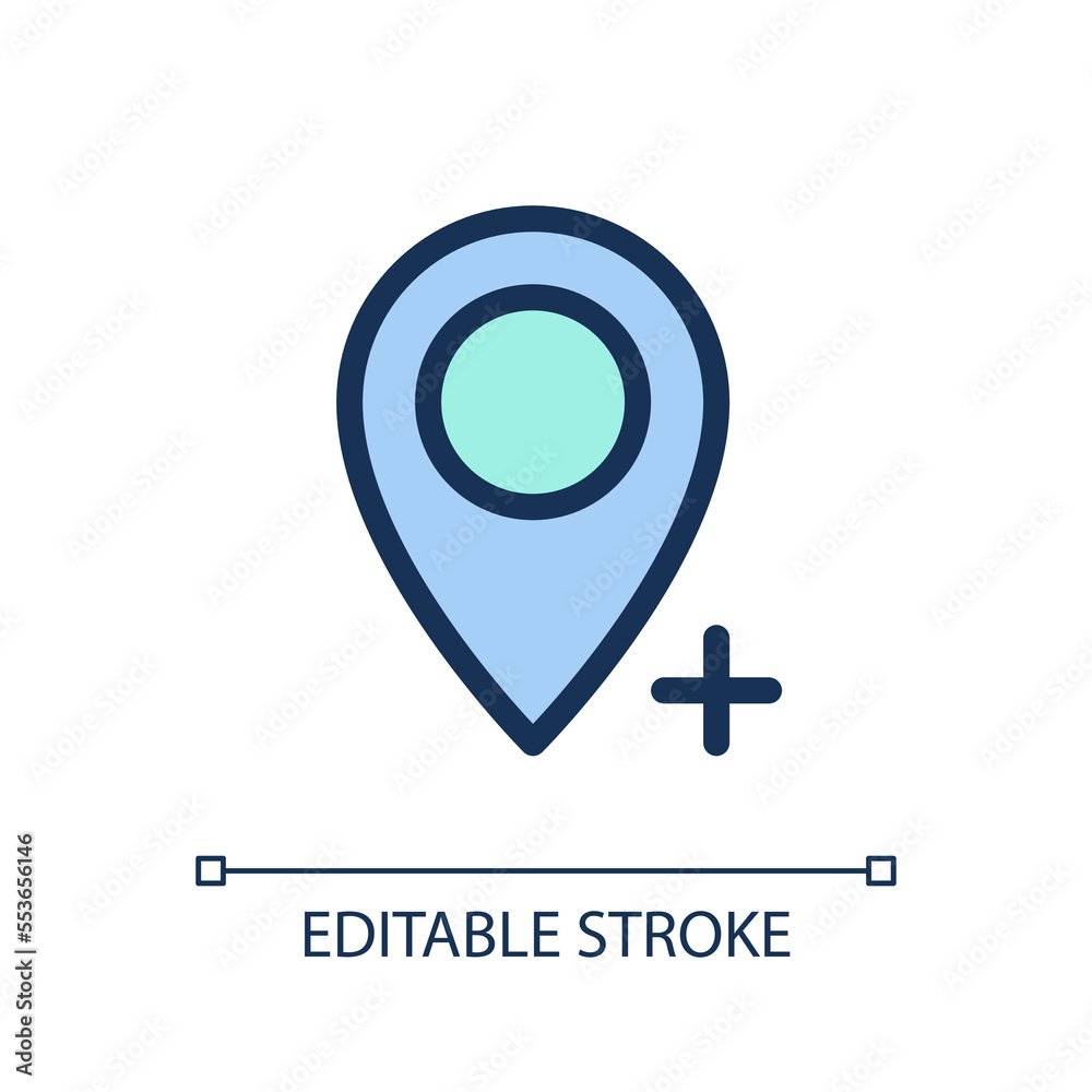 Add place to map pixel perfect RGB color ui icon. Current location. Simple filled line element. GUI, UX design for mobile app. Vector isolated pictogram. Editable stroke. Arial font used Add place to map pixel perfect RGB color ui icon. Current location. Simple filled line element. GUI, UX design for mobile app. Vector isolated pictogram. Editable stroke. Arial font used