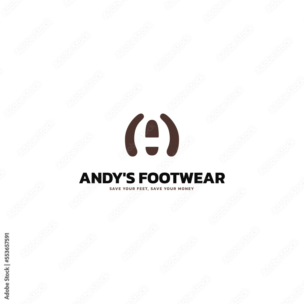 Simple design of letter A and footwear. Shoe sole logo design. Foot logo.