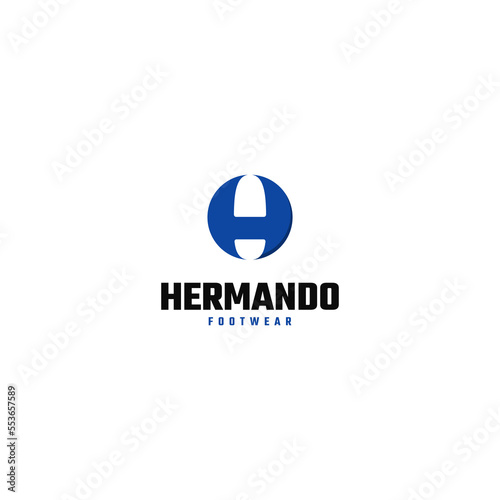 Simple design of letter H and sole. Footwear logo design. Foot logo.