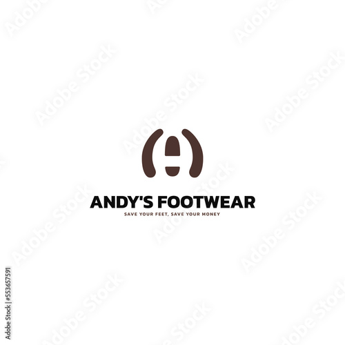 Simple design of letter A and footwear. Shoe sole logo design. Foot logo.