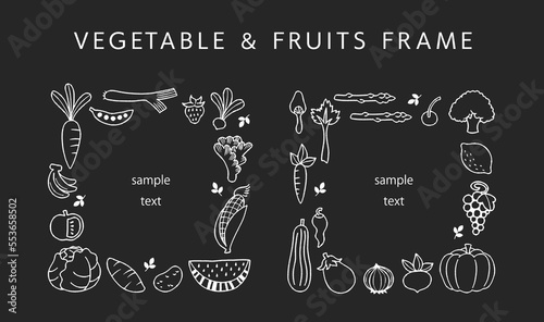 手描きの野菜と果物のフレームセット