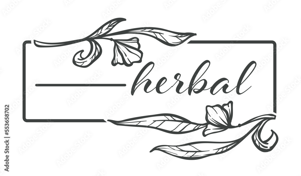 Herbal floral design, flower monochrome sketch outline vector Herbal floral design, flower monochrome sketch outline vector