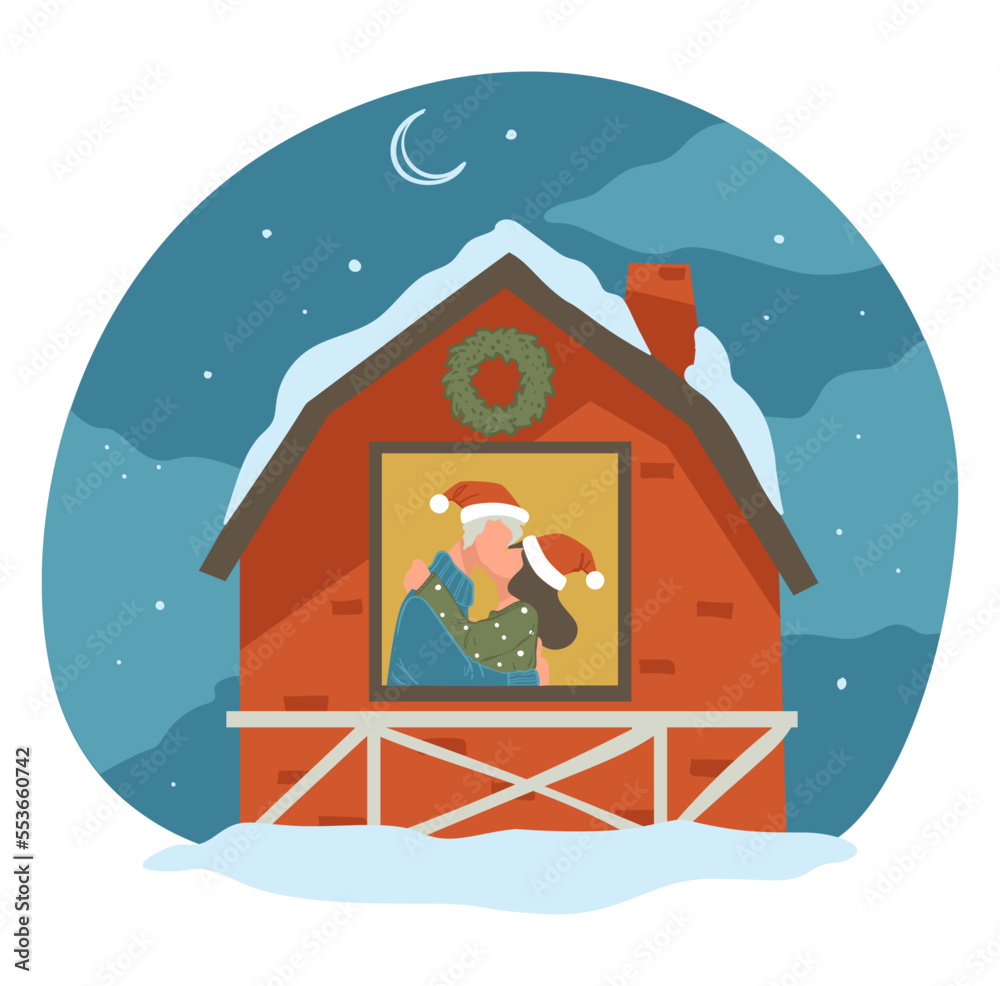 Man and woman kissing under mistletoe on Christmas Man and woman kissing under mistletoe on Christmas