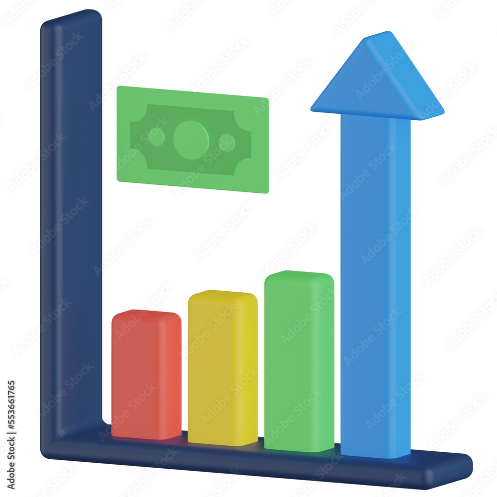 profit chart 3d render icon with transparent background