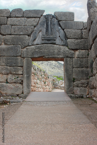 Lion's gate of the citadel of Mycenae, Peloponnese Greece photo