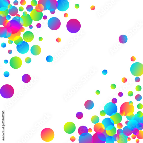 Cheerful flying confetti decoration vector background. Rainbow round particles fiesta vector. Surprise burst party confetti. Prize event decor illustration. Joy particles.