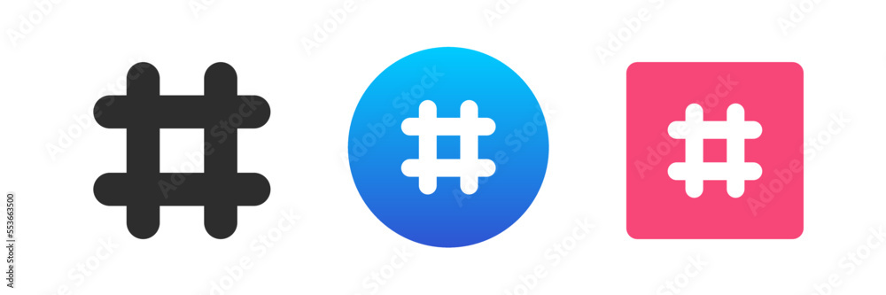 Obraz premium Hashtag symbol grid follow cyberspace communication chat mark icon set vector flat illustration