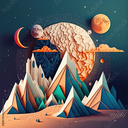 Vector graphics of a moon landscape photo