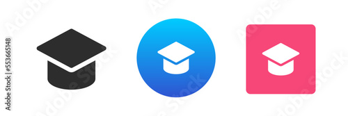 Graduation cap e learning distance education studying university college school icon set vector flat